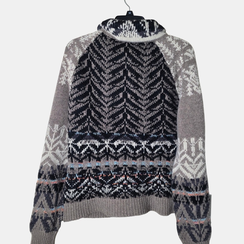 Free People Fair Isle nordic wool blend Turtleneck chunky Button Sweater Size L - Picture 2 of 11